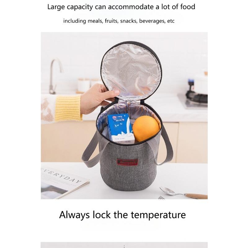 Handheld cylindrical insulated lunch bag, lunch box bag, portable, meal bag, waterproof, picnic bag, simple