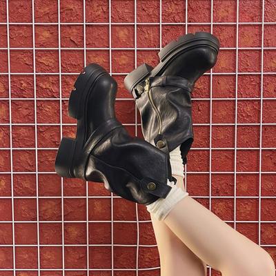 Mode Vintage Damen Motorradstiefel Britischer Stil Plateauabsatz Schuhe Herbst Modern Kurze Stiefeletten Zapatos De Mujer