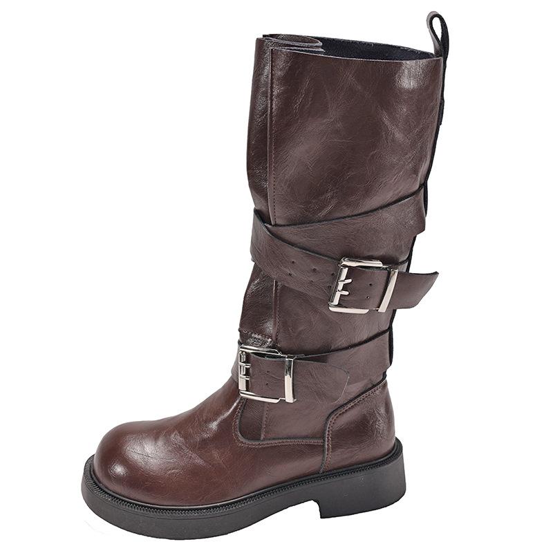 Queen Fan Brown British Thick Heel Boots Children's Boots 2025 New Autumn Height Increasing Knight Boots