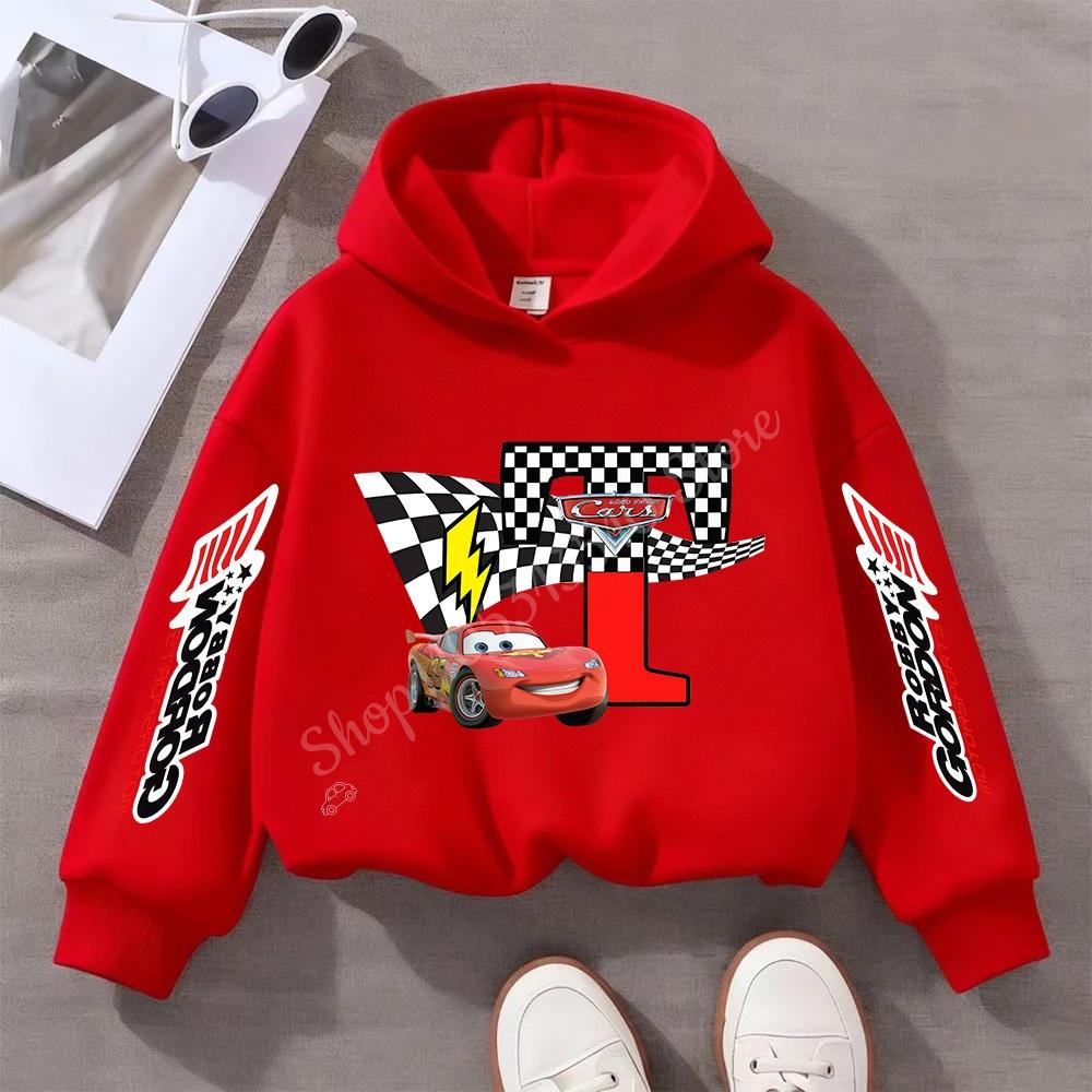 Cartoon Car Lightning McQueen Children's Pullover Hoodies Creative Anime A-Z  Letter Patterns Sweatshirt Kid Fashion Casual Top