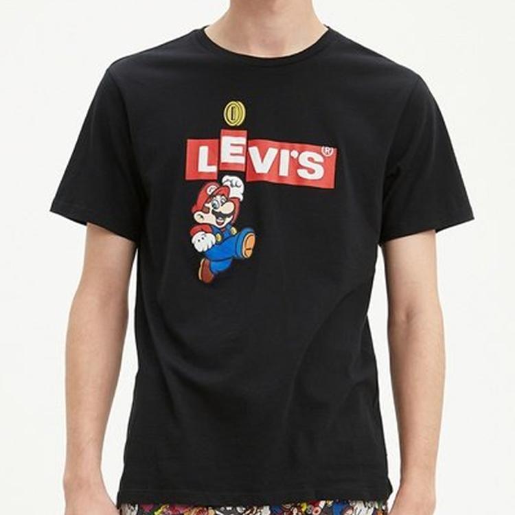 Levis X Super Mario Bavlněné Tričko s Krátkým Rukávem a Potiskem Pánské Topy Černé 22491-0707