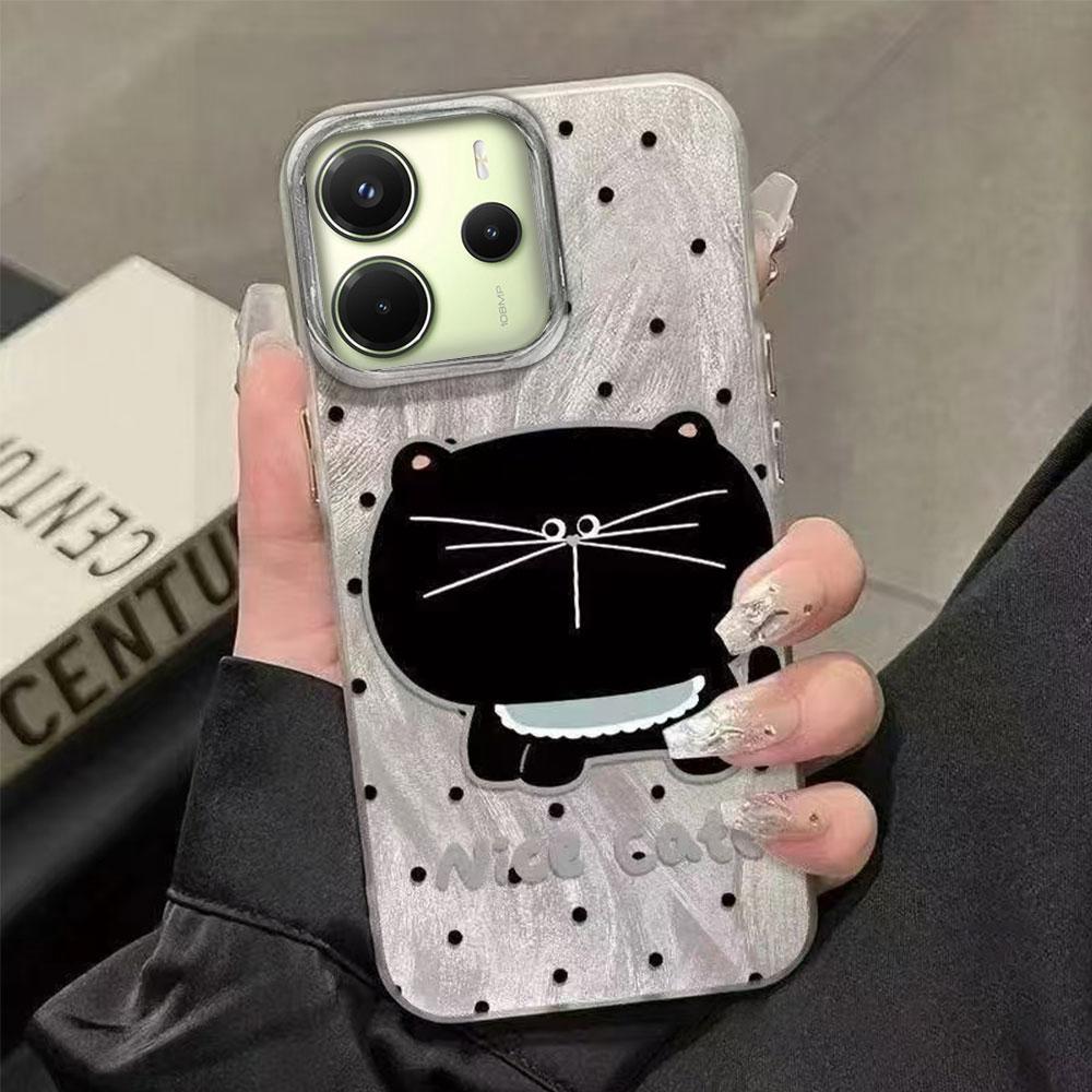 Big Headed Black Cat Circular Dots Phone Case for Xiaomi Redmi 13C 14C A5 A3 A4 A3X Note 14 13 12 11 11S 10 Pro Silicone Cover