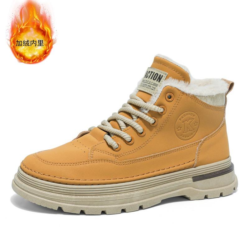 Winter Velvet Martin Boots Men's Trend Versatile High-top Tooling Shoes Thickened Warm Cotton Shoes Thick-soled Casual Short Boots