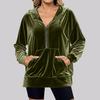 Women's Solid Color Hooded Loose Long Sleeved Zipper Pocket Gold Velvet Top Sweatshirt