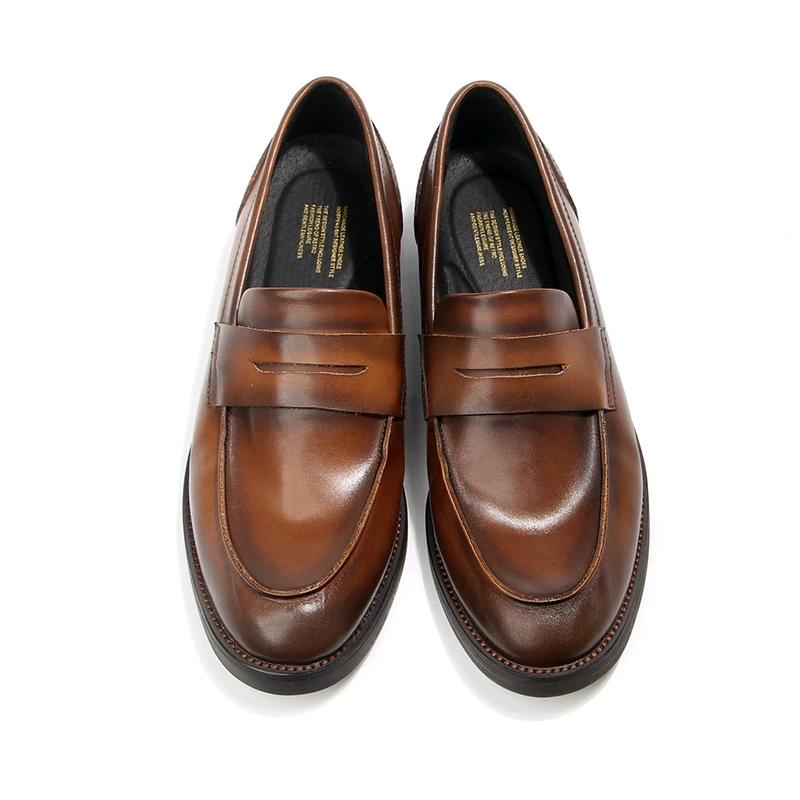 Fashion Retro Polish Men's Shoes Genuine Leather Comfortable Low Cut Loafers British Style Business Casual Leather Shoes