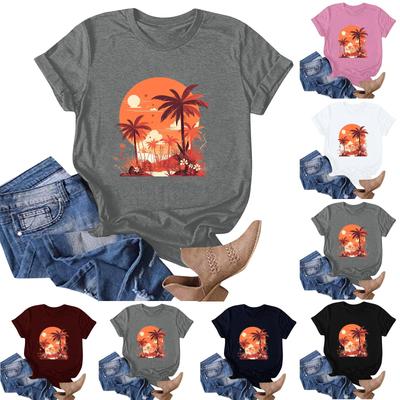 Women's Hawaiian Floral Print  Short Sleeve T-Shirt Top