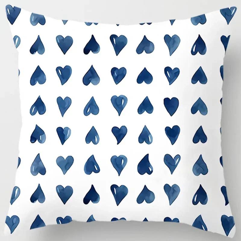 Home Decor Blue Style Printed Square Polyester Pillowcase For Bedroom Living Room Car Sofa Cushion Cover 45X45CM