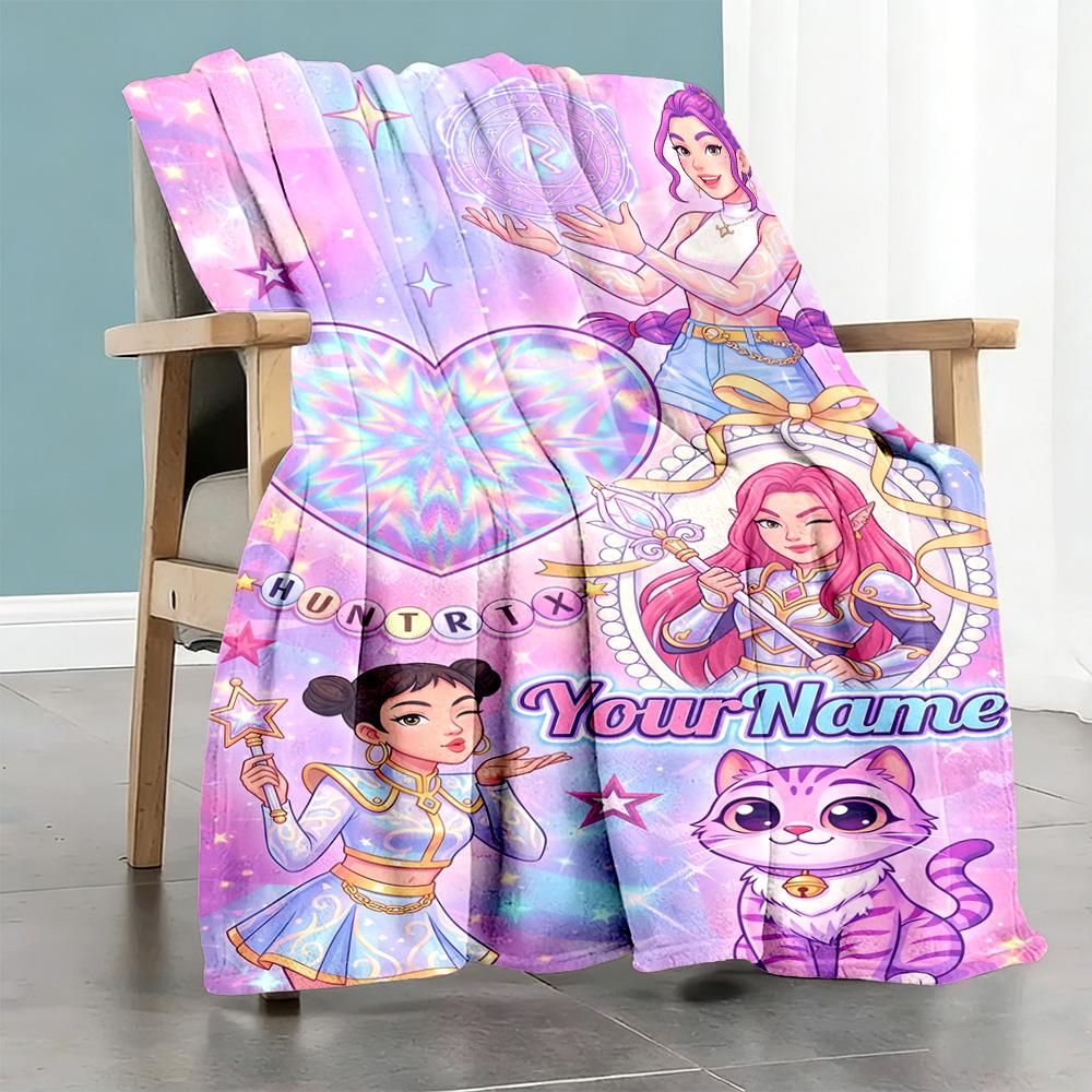 Demon Hunter Girls Customize Text Blanket Cozy Customizable Blanket Soft Warm Cozy Throw For Sofa Bedding Living Room Nap Four Seasons Universal