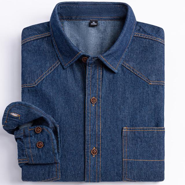 Man 100% Cotton Western Denim Pocket Shirt Long Sleeve Standard-fit Comfort Durability Soft Casual Washed Durability Work Shirts