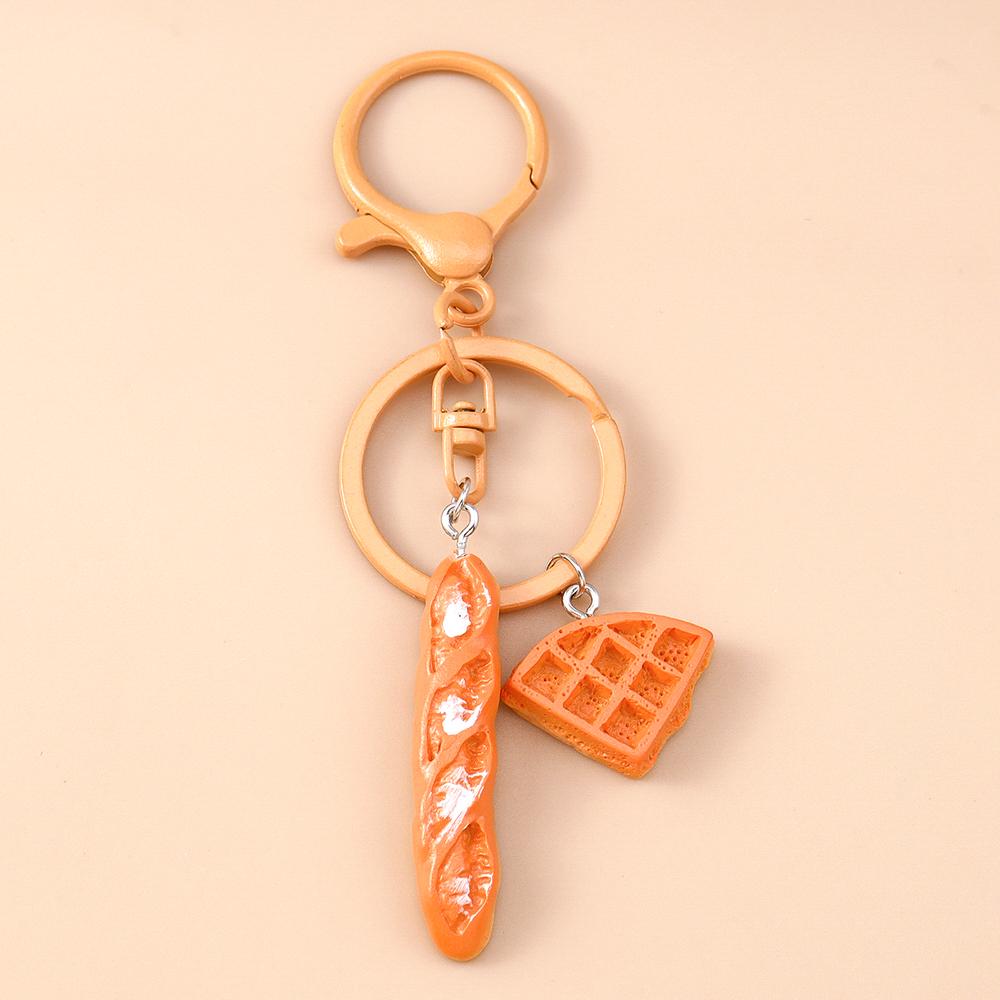Cute Resin Simulation Food Keychain Waffle Croissant Baguette Bread Key Ring Pendants for Women Girls Handbag Decor Jewelry Gift