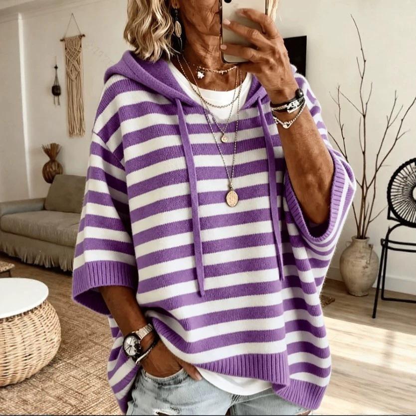 Women's European-American Style Knit Hooded Drawstring Sweater