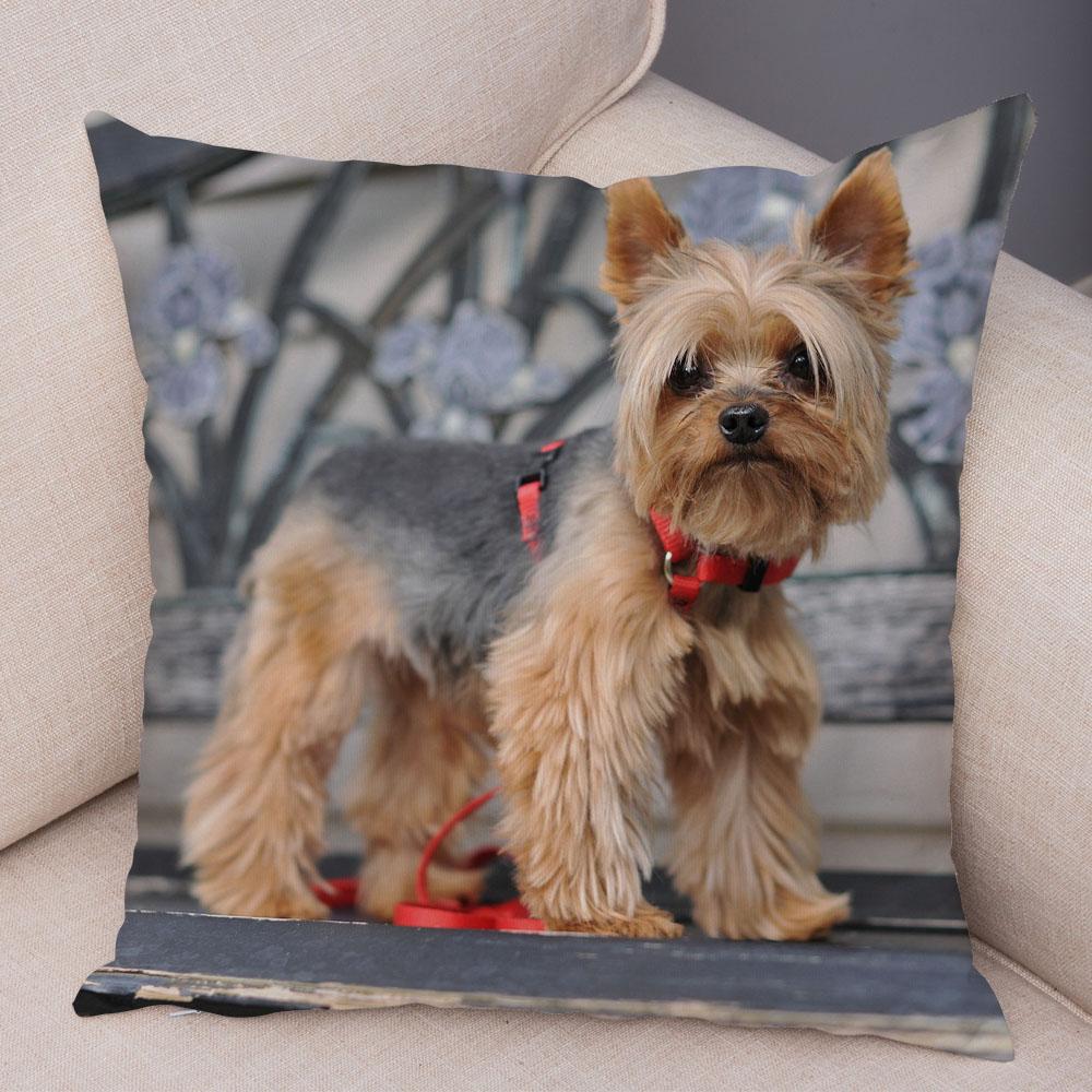 Cute Pet Animal Cushion Cover MINI Yorkshire Dog Polyester Pillowcase Decorative  Print  for Sofa Home Ca