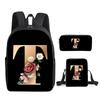 Fashion Novelty Flower letters A-Z 3D Print 3pcs/Set pupil School Bags Laptop Daypack Backpack Inclined shoulder bag Pencil Case