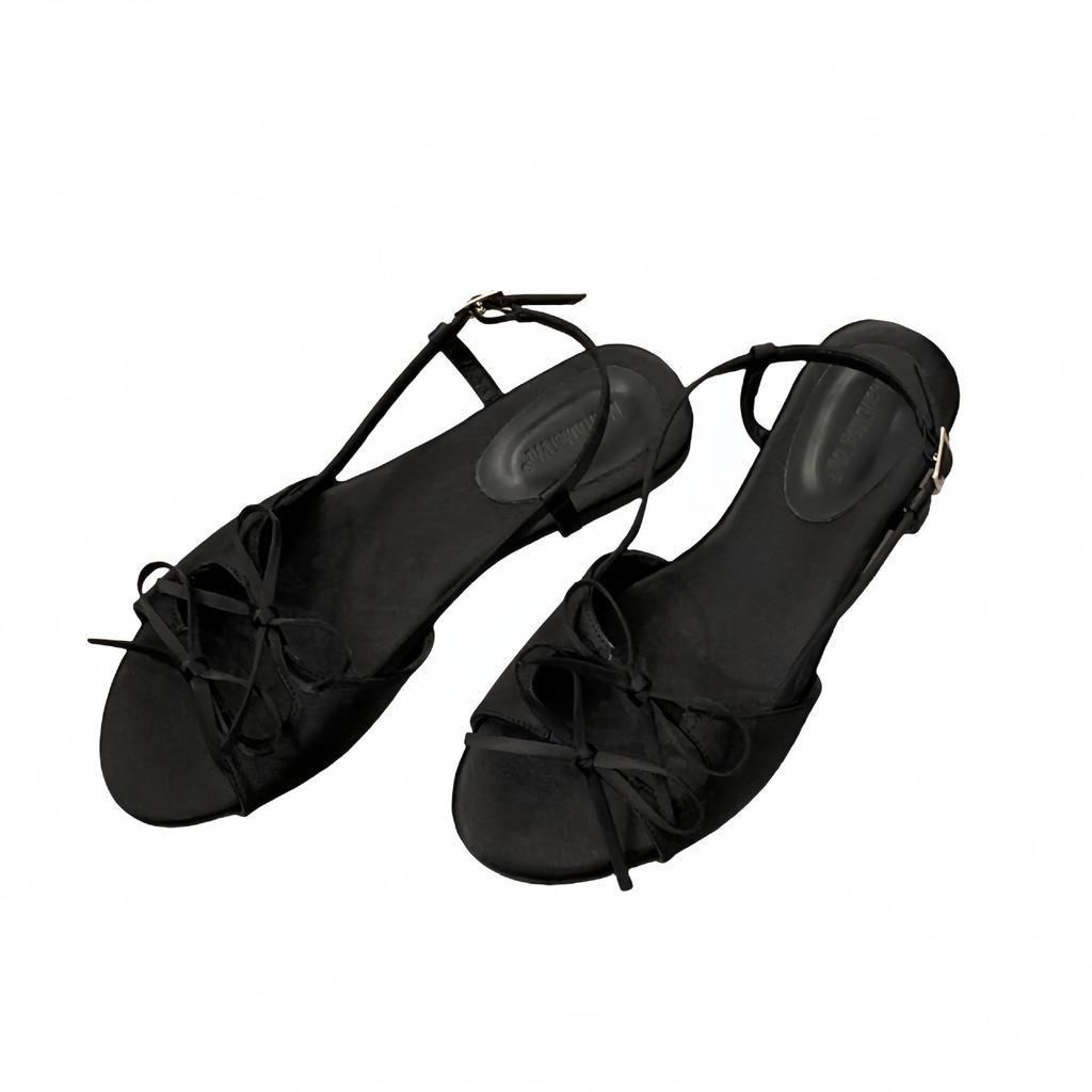Niche French Flat Bow Sandals: 2025 Summer Fairy Shoes with Round Toe