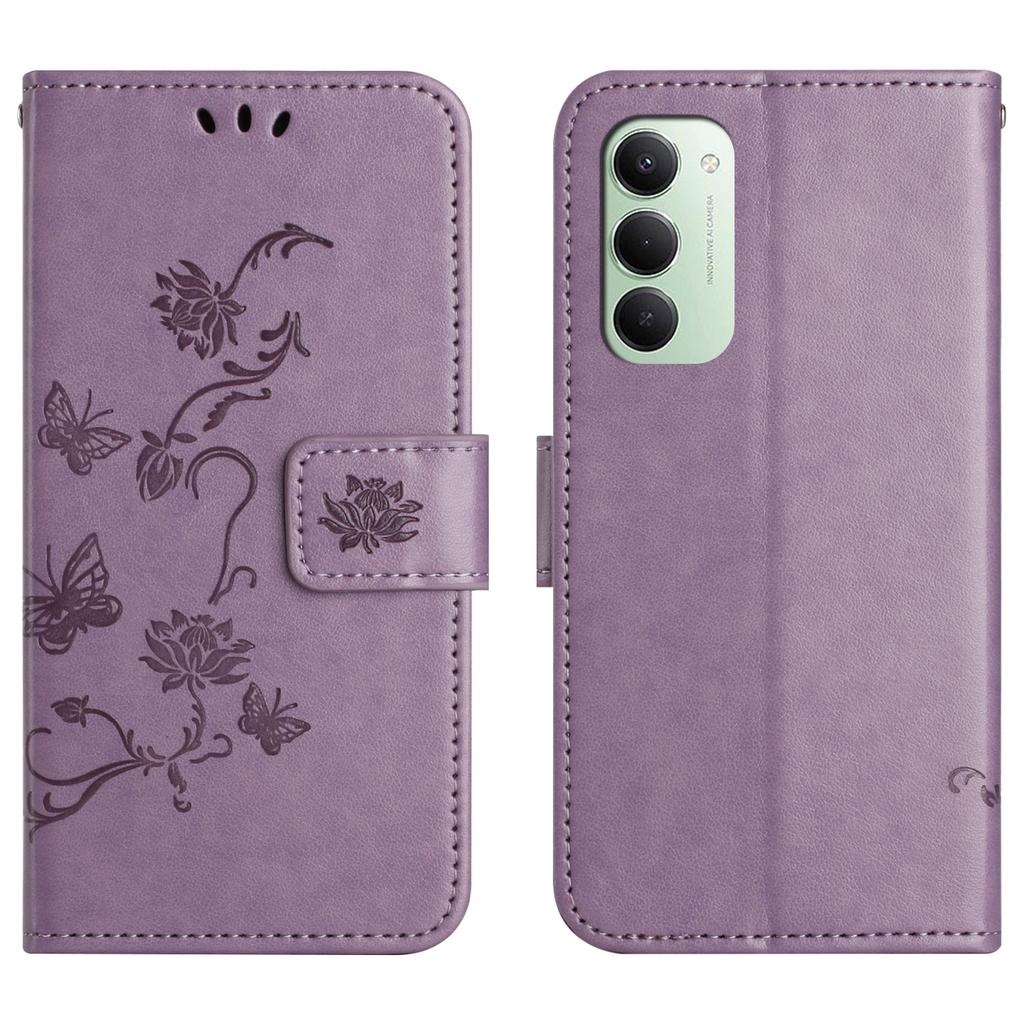 For Xiaomi Redmi 15 5G (Global) (169mm)/Poco M7 4G (169mm) Case Wallet Stand Imprinted Butterfly Flower PU Leather Phone Cover