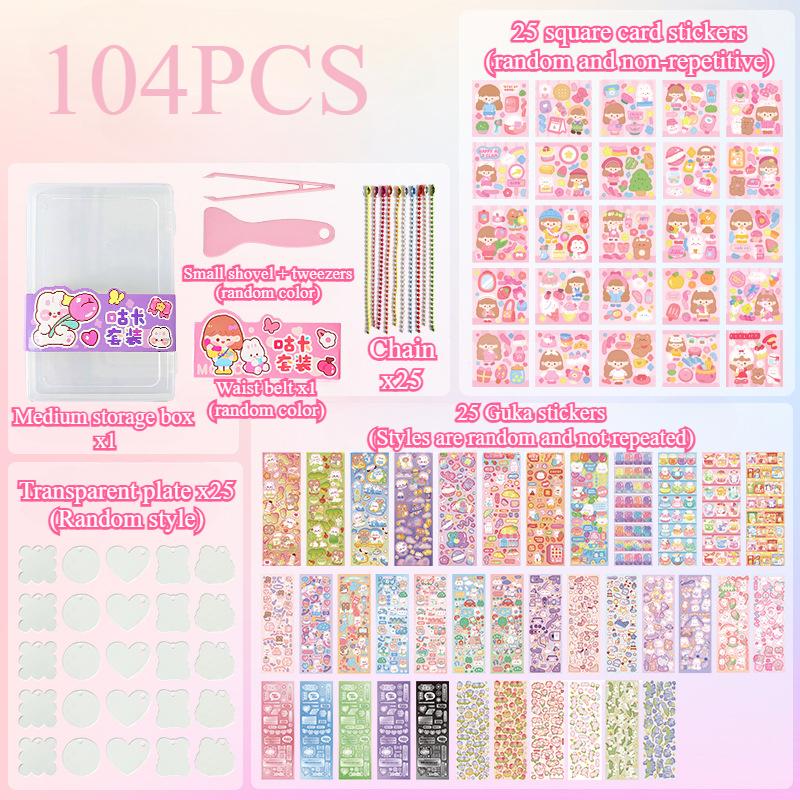 44/84/104pcs Cartoon Guka Cream Gum Boxed Stickers Set for Girls Doll House Transparent Acrylic Sticker DIY Background Board Set