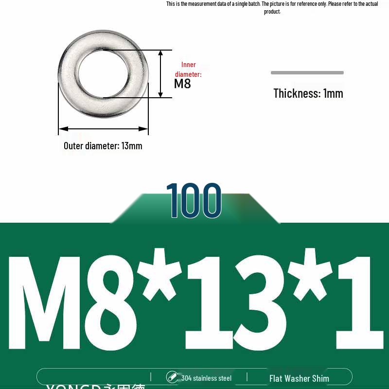 304 Stainless Steel Thickened Flat Washer / Ultra-thin Metal Gasket, Sizes M1.6-M10