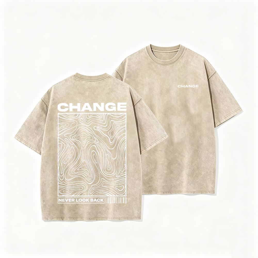 Change Never Look Back Printed Washed Tshirts Womens Cotton Oversize T Shirt Summer Short Sleeve Tops Casual Oneck Clothes
