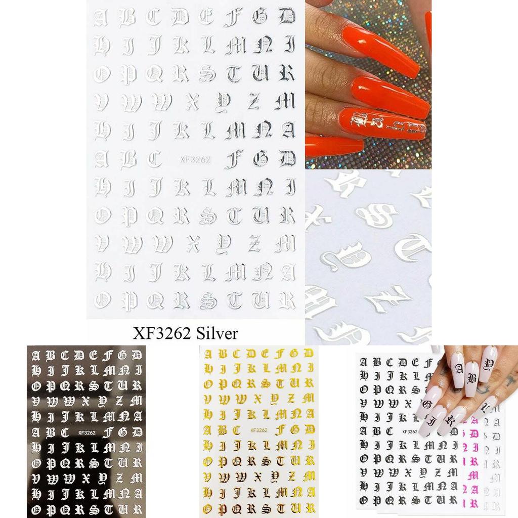 Adesivi alla moda per Nail Art 3D con Disegni di Lettere dell'Alfabeto Latino Romano e Inglese