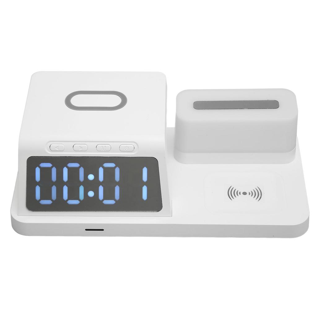 Multifunctional Alarm Clock Wireless with Night Light Calendar for Phone Watch Earphone