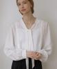 OURHOPE Tencel Scarf Tie Pintuck Blouse - Ivory