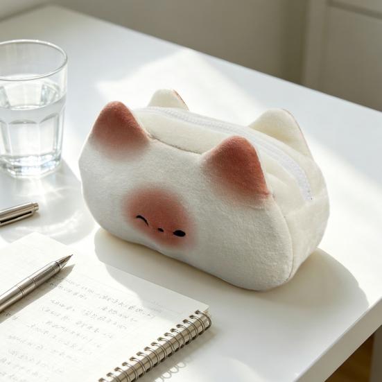 Cute Cat Pencil Case Large Capacity Pencil Pouch Cute Toast Shape Smooth Zipper Closure Stationery Bag Multipurpose Organizer