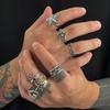 IngeSight.Z 7 Pcs/Set Vintage Silver Color Pentagram Open Ring for Men Punk Geometric Adjustable Finger Ring Couple Jewelry Gift