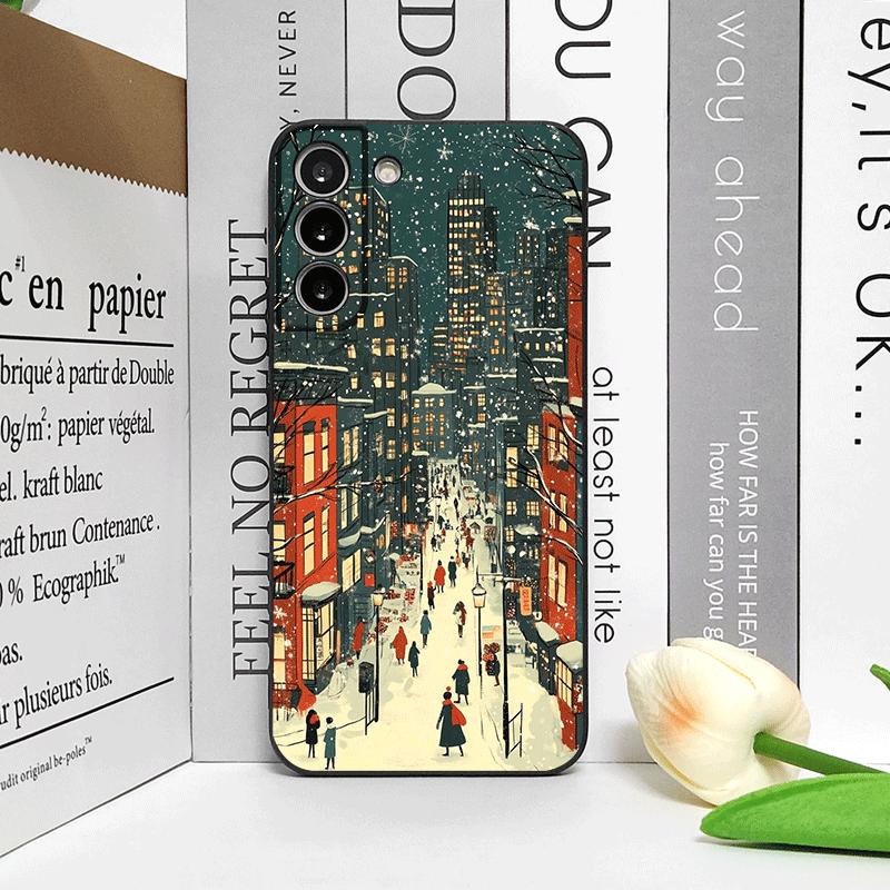 Christmas Snow Street Shop Window Scenery Pattern Phone Case for OPPO Reno 13 12 F 11 10 Pro Plus A58 Find X5 X3 Lite Soft Cover