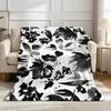 Art B-Black a-and W-White Floral Throw High-Density Short Plush Blanket Soft Skin-Friendly for Sofa Nap Air-Conditioned Room