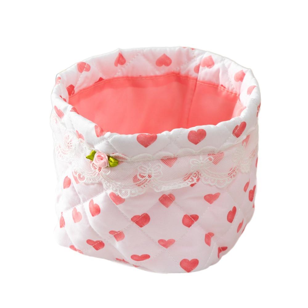 

Trendy Quilting Cotton Desktop Storage Basket Lace Bowknot Decor Large-capacity Storage Box Desktop Organizer Desktop