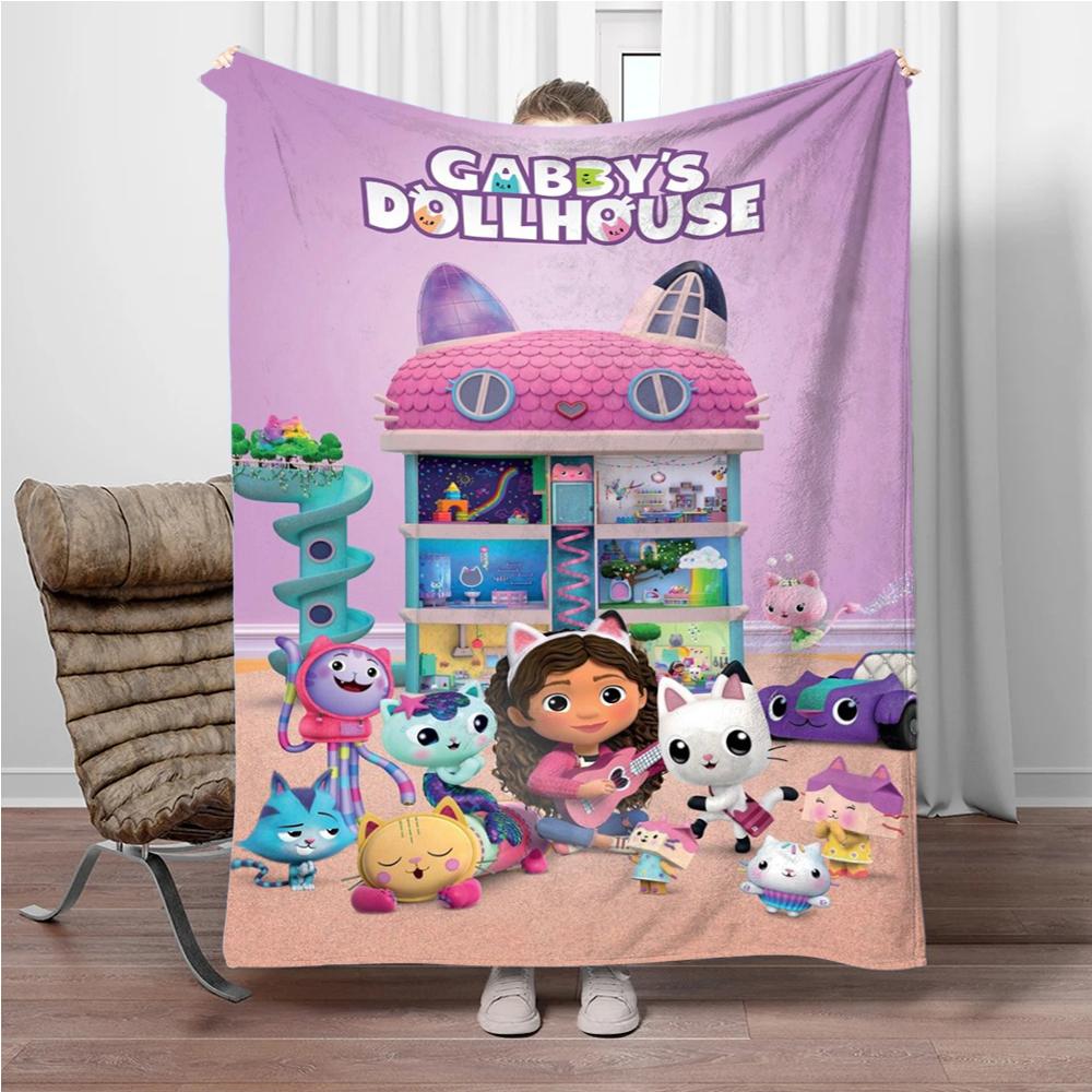 Cartoon G-Gabbys-Dollhouse Soft Flannel Blankets Keep Warm Throw Blanket Comfortable Blanket for Picnic Beds Sofa Home Bedroom