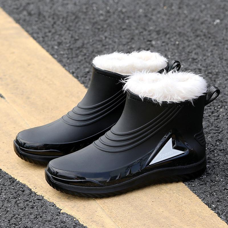 Men's rain shoes high-end fashion trend short rain shoes non-slip water boots fleece water shoes waterproof work overshoes