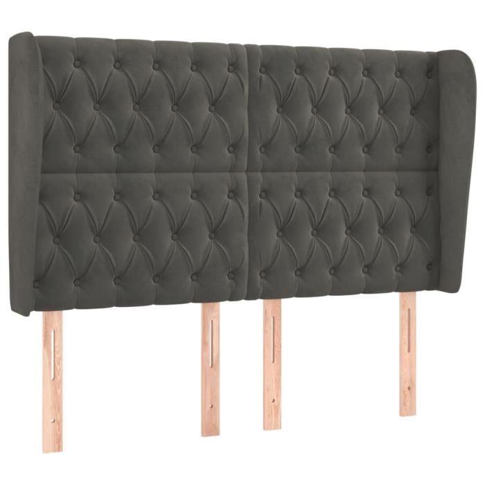VidaXL Tête de lit avec oreilles Gris foncé 163x23x118-128 cm Velours3118347