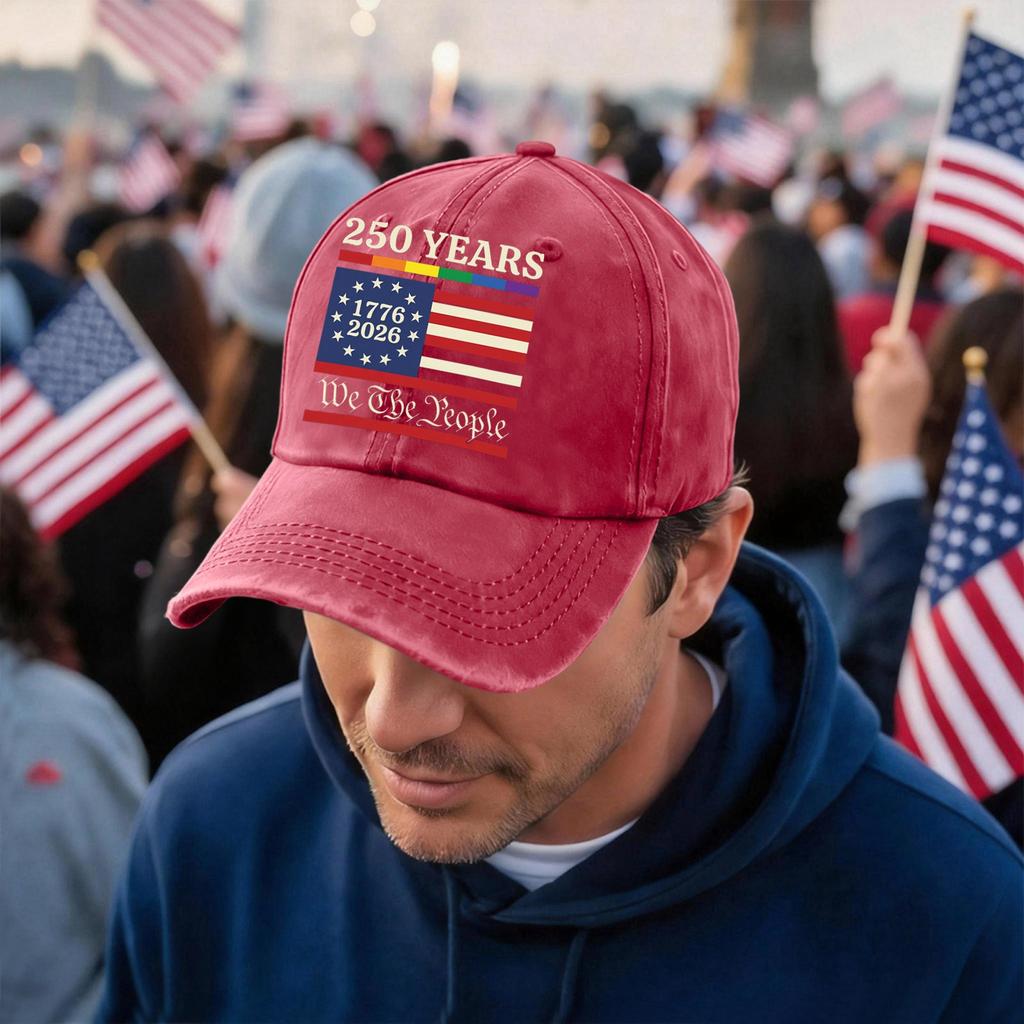Unisex 250 Years Anniversary Baseball Cap with Vintage Washed Finish and Embroidered We The People Print Adjustable Fit