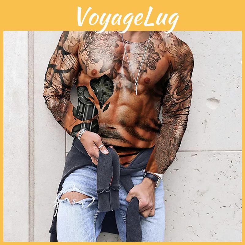 Tattoo Muscle Mens Compression Tshirts Long Sleeve Wolf Dragon Sportswear Rashguard Fitness Gym Tops Tees Streetwear Tshirt