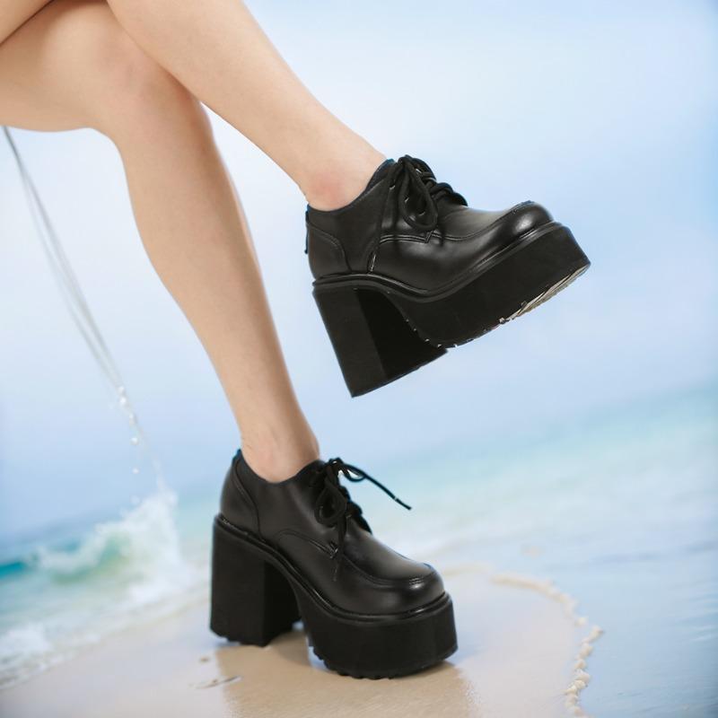 Fashion 11cm Ultra-high Heels Waterproof Platform New Women's Plus Size 35-40 Lace-up Thick Sole Round Toe Single Shoes Zapatos Mujer