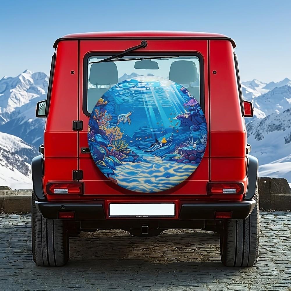 Undersea World Painted Spare Tire Cover 14-17 Inch Universal for Off-Road SUVs Ocean Themed Car Exterior Decoration