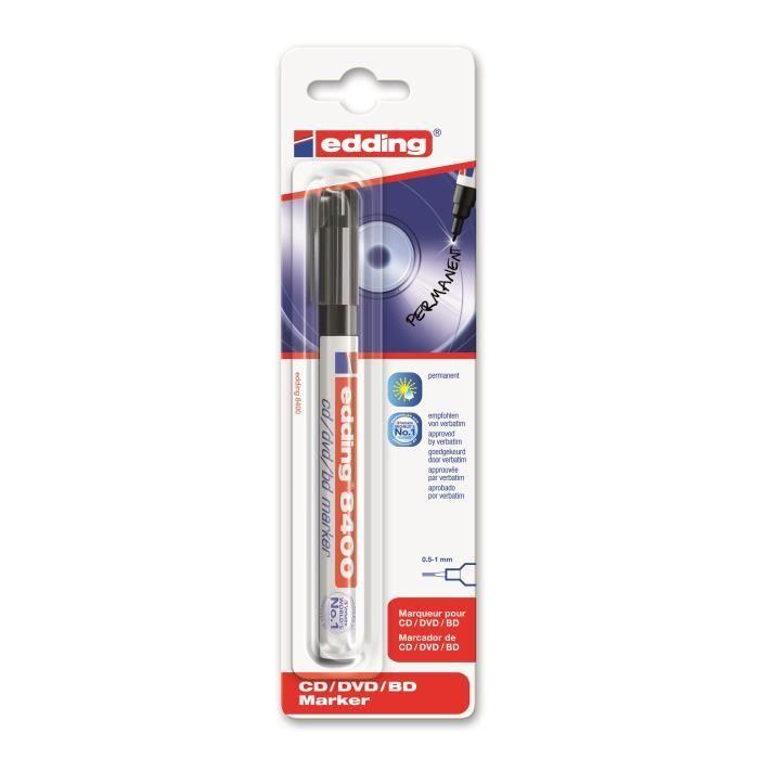 edding 8400 marqueur permanent pour cd-dvd noir encre pigmentée à base d'eau 0.5-1 mm fin