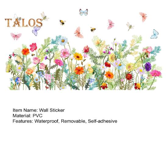 Cartoon Plants Wall Sticker Waterproof Flower Grass & Butterfly Decals Vinyl Art Decoration Removable Background Stickers for Living Room Girls