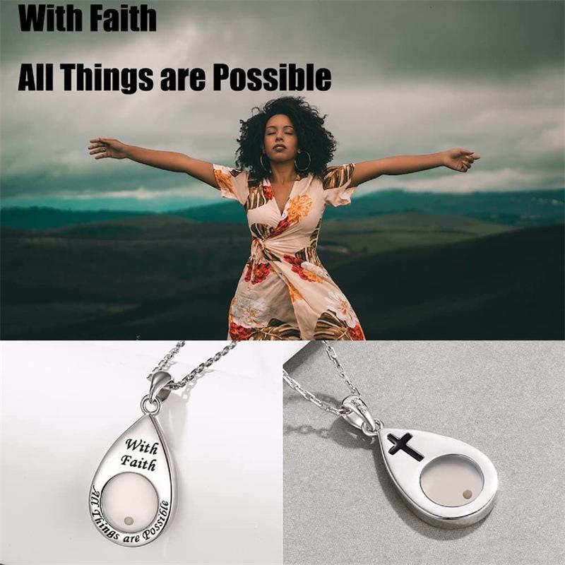 Simple Faith Waterdrop-shaped Cross Teardrop Radish Seed Stainless Steel Necklace