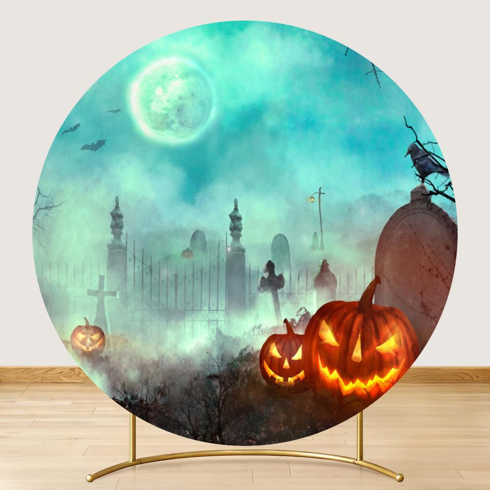 Halloween Party Round Backdrop Cover Pumpkin Witch Full Moon Night Castle Baby Shower Birthday Circle Photo Background Props