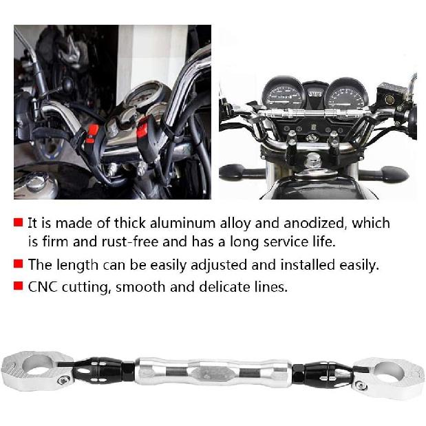 Motorcycle Handlebar Cross Bar, 7/8" 22mm Handlebar Strengthen Lever Bar Adjustable Motorcycle Balance Reinforce Lever (Silver)