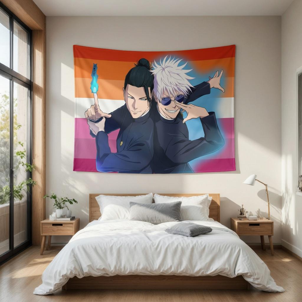 Anime Tapestry Pride Flag Aesthetic Wall Hanging Cool Manga Boy Fabric Poster Room Decor Bedroom College Dorm Wall Art
