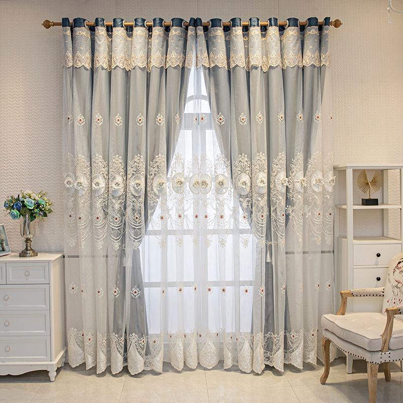 

Домашний декор, двухслойные плотные шторы для гостиной, европейский тисненый цветок, жемчуг, вышитая тюлевая занавеска 2PC W170cm x L270cm
