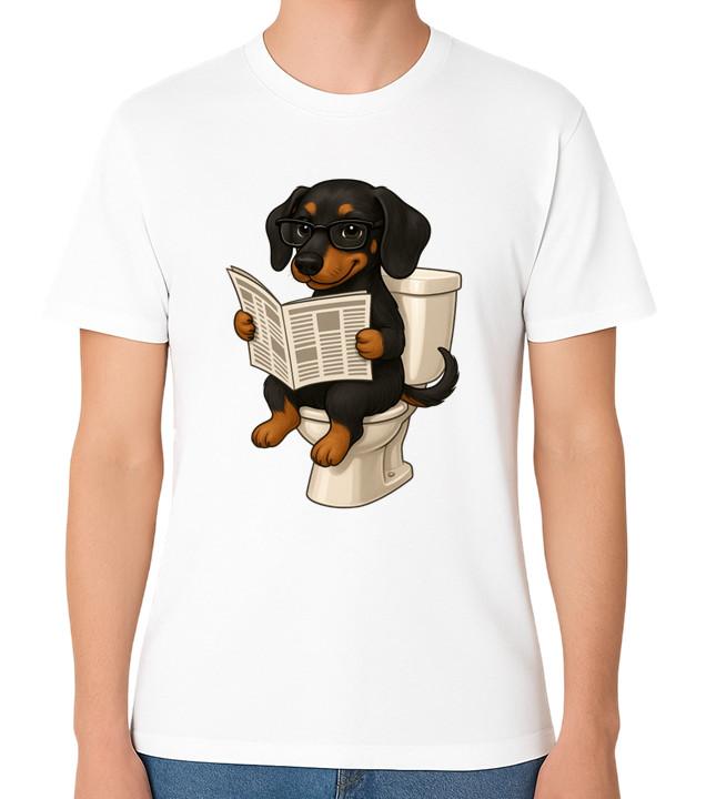 Dachshund Dog Reading Toilet Unisex T-Shirt Funny Sausage Dog Cartoon Tee S