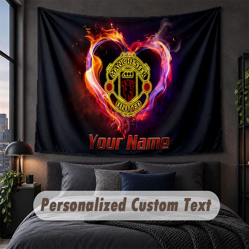 Custom Name Text Tapestry,Manchester United Decorative Wall Hanging, Background Tapestry For Home Bedroom