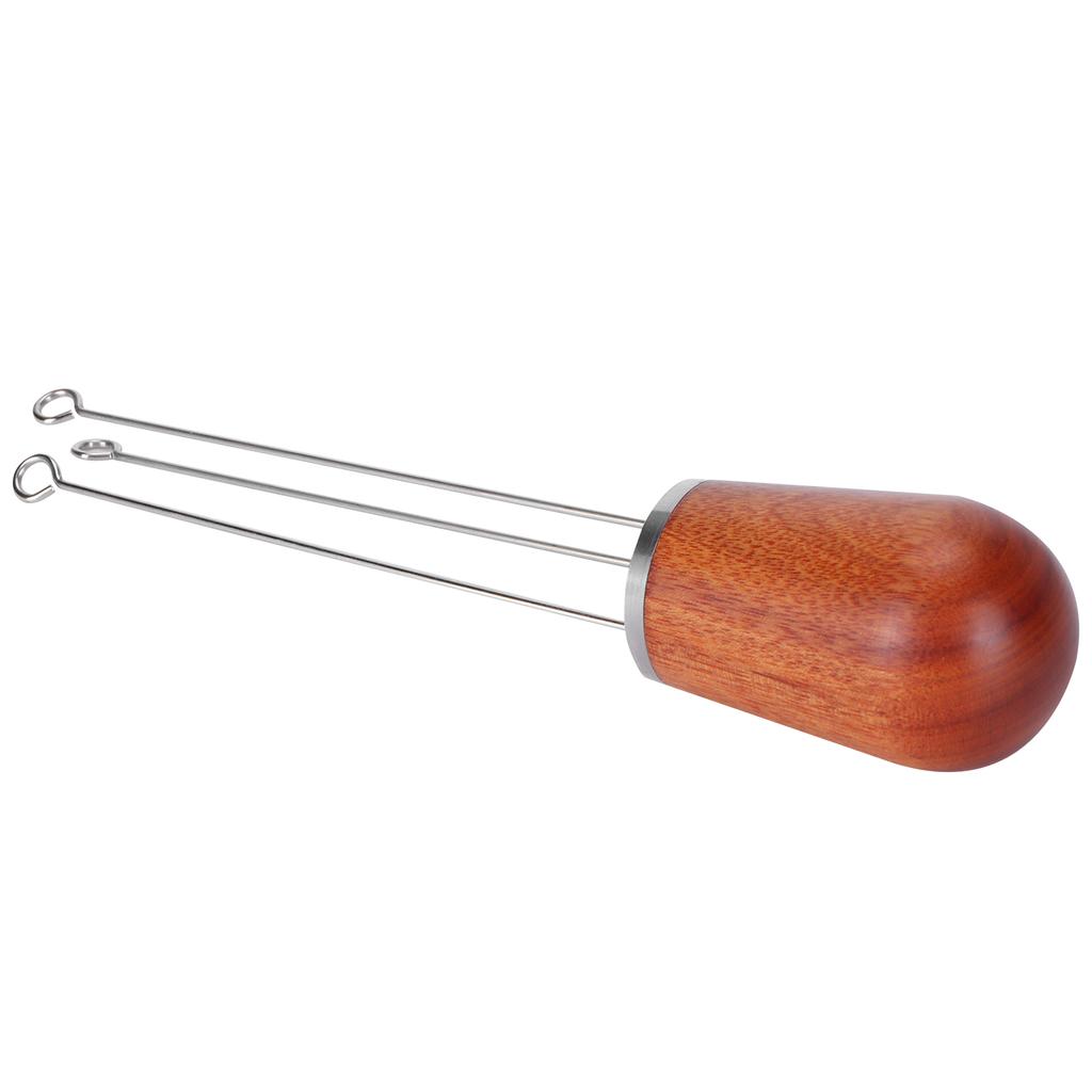 Kaffepulverfördelare av rostfritt stål, nåltyp, trähandtag, kaffefördelningsverktyg