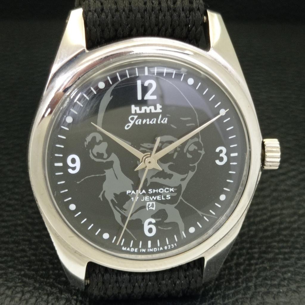 VINTAGE HMT JANATA HAND-WINDING INDIAN MENS BLACK COLOR DIAL WATCH A700046-5 R201-a700046