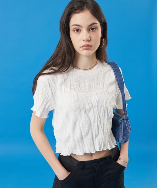 KOLEAT Summer Cooling Marmont Crop Plain Short Sleeve T-Shirt [White]