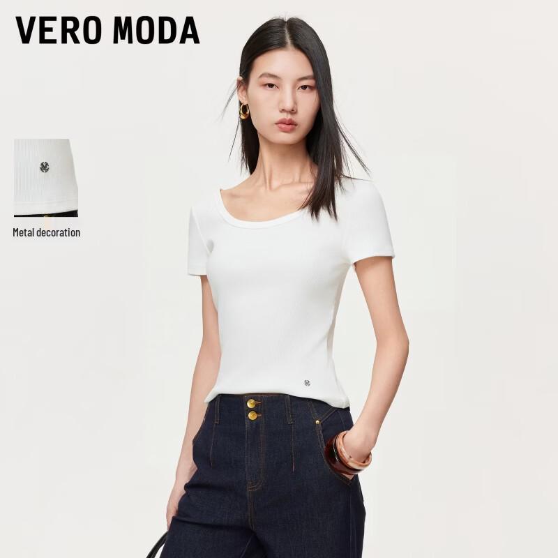 VEROMODA Women s Ribbed Neck Metal Trim Solid Sleeveless T-shirt M